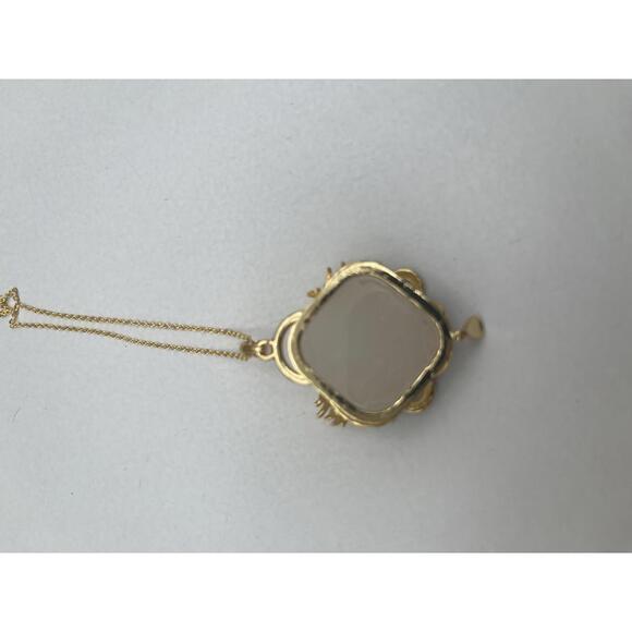 Gold-tone Dragon and Phoenix Pendant Necklace with Green Enamel and Red Accent - Picture 6 of 7